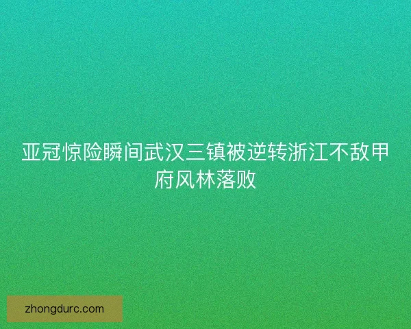 亚冠惊险瞬间武汉三镇被逆转浙江不敌甲府风林落败